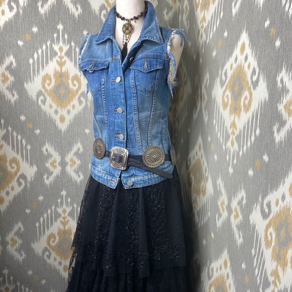 Ralph Lauren Black on Black Embroidered Tulle & Lace Tiered Maxi Ball Skirt - Picture 7 of 16